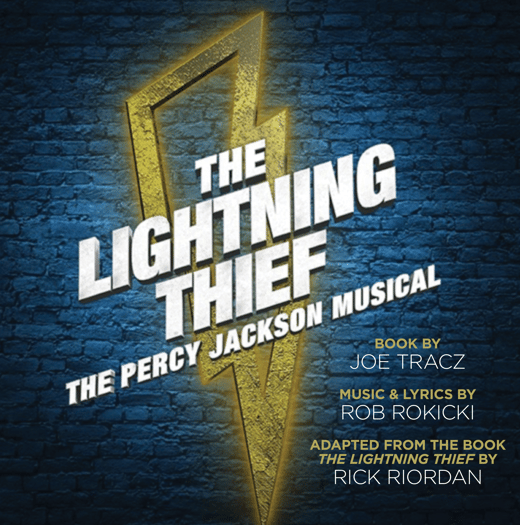 The Lightning Thief logo made up of a metallic looking lightning bolt and white lettering