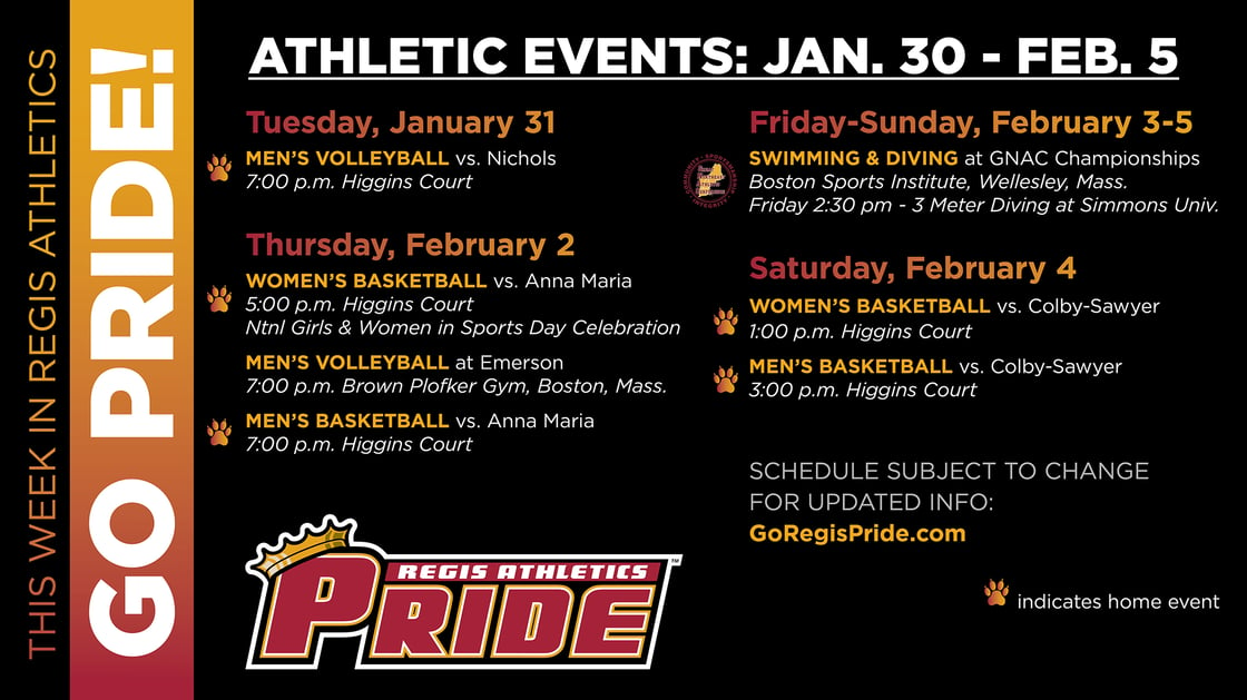 For the full Athletic schedule, visit GoRegisPride.com