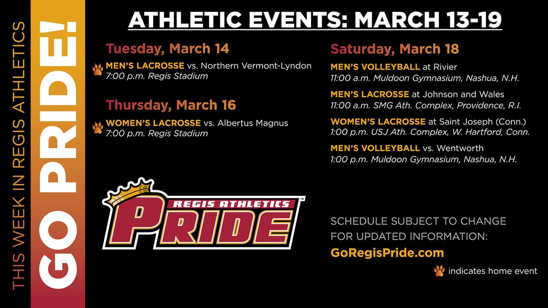 For the full Athletic schedule, visit GoRegisPride.com