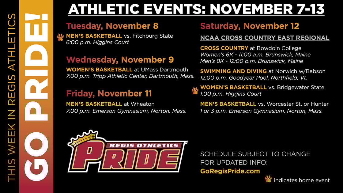 View the full Athletics schedule at GoRegisPride.com