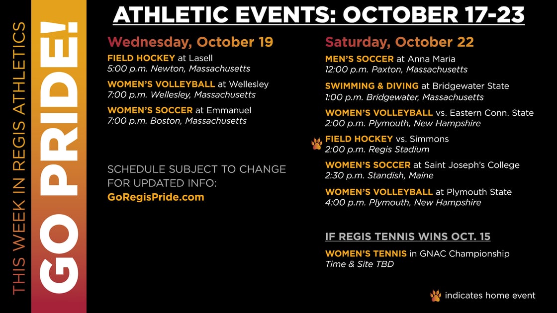 View the full athletics schedule at GoRegisPride.com