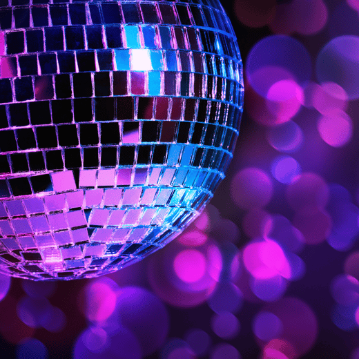 a disco ball with purple lighting