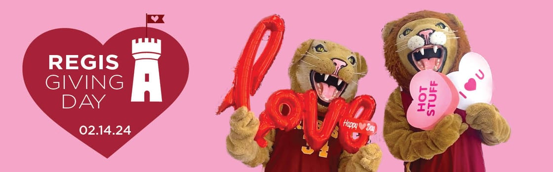 Giving Day banner featuring logo and mascots holding sweet hearts and a 