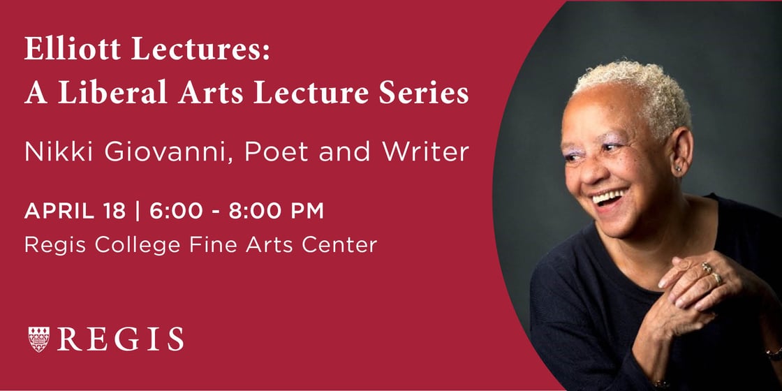 A flyer for the lecture including a headshot of Nikki Giovanni