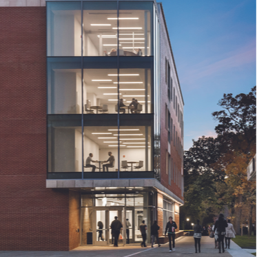 Outside of Maria Hall and Great Walk at dusk