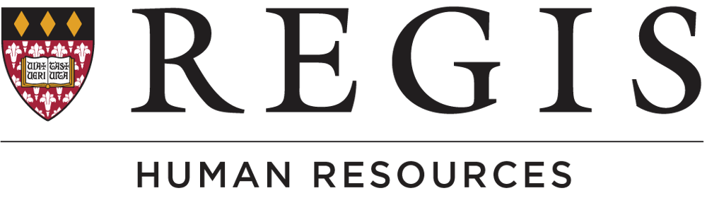 Regis Human Resources Logo with black text and full color shield