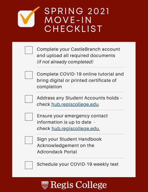 Spring 2021 Move-In Checklist