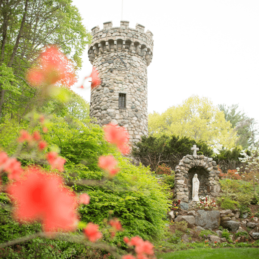 Grotto and Tower with spring flowers